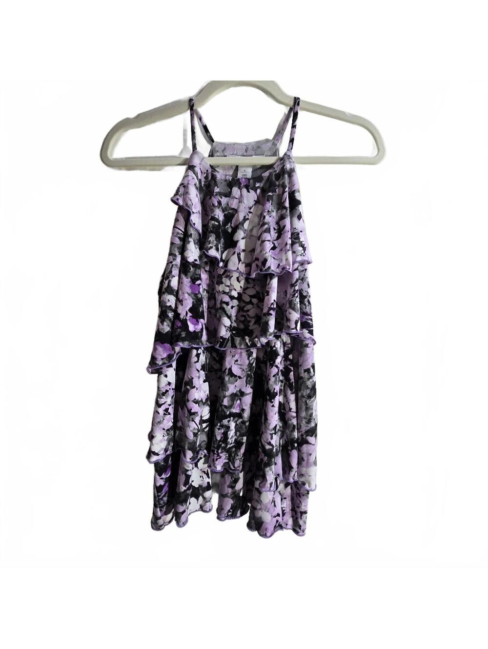 White House Black Market Purple Floral Sleeveless Top Size S